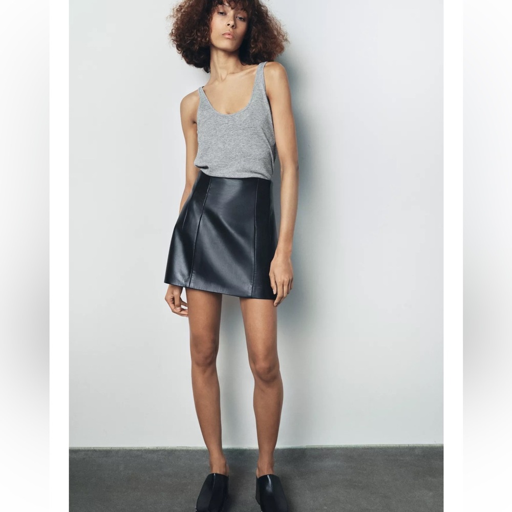 Zara Faux Leather High Waist Black Mini Skirt Moto Whimsygoth Edgy Goth Size M - Picture 1 of 8